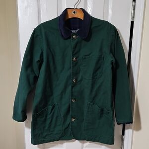 Lands' End Forest Green Jacket with Dark Blue Corduroy Collar